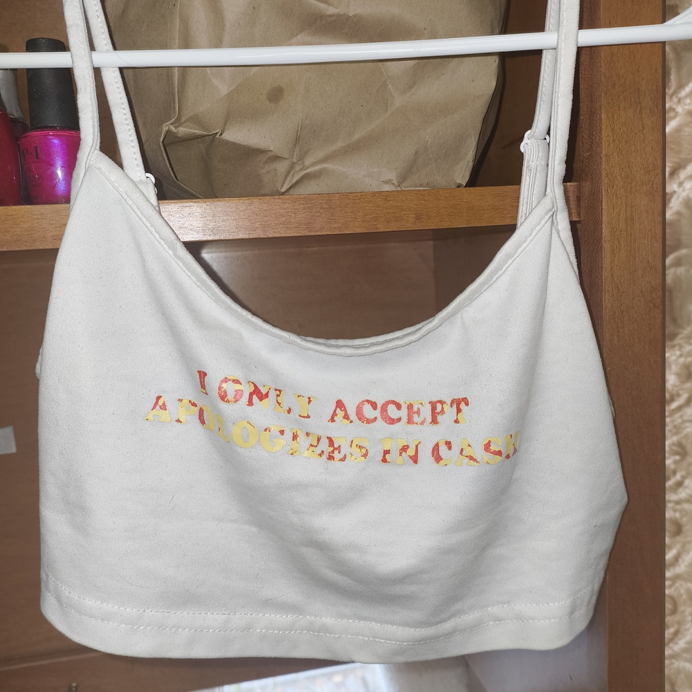 White Crop Top with Colorful Text